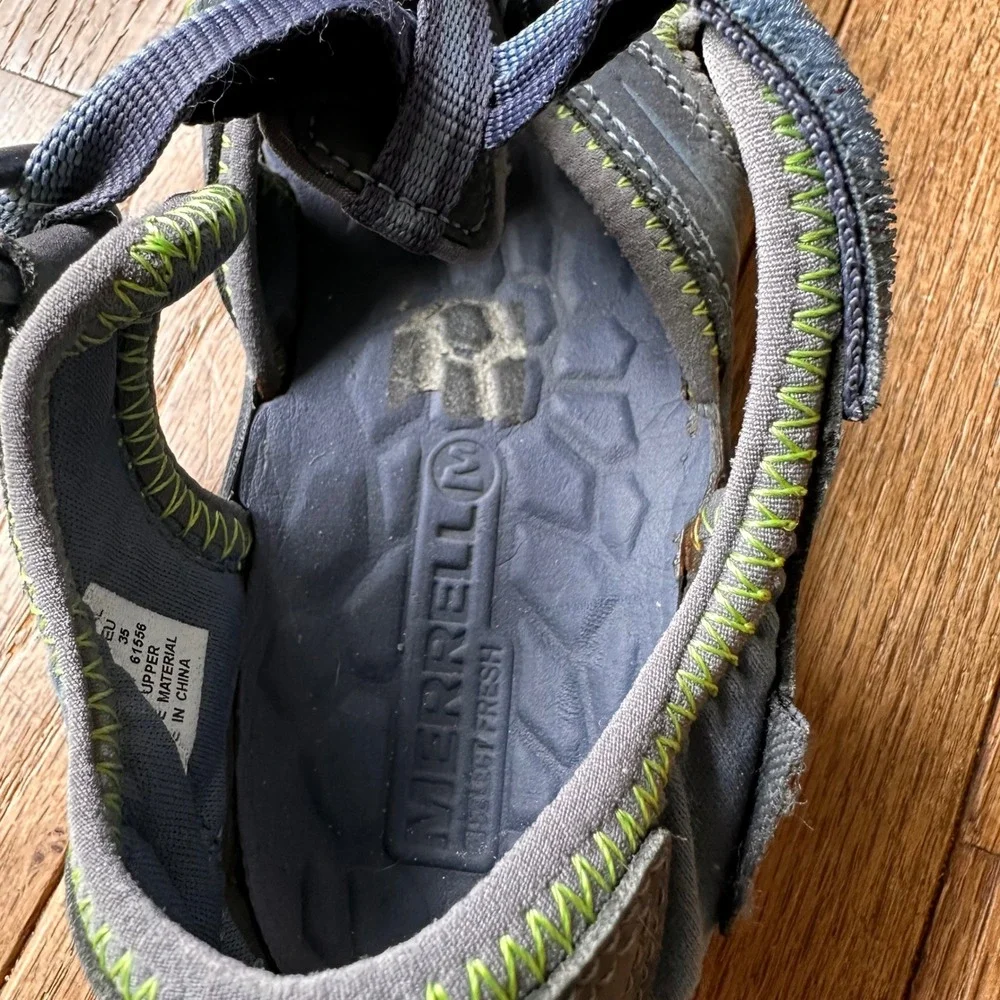 Merrell‎ Hydro Hiker Sandal Kids 4M Leather Water Sport Closed Toe Grey Green